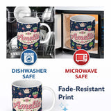 Personalized Custom Name Cute Kawaii Garden Tools Bees Flowers Plants Navy Background 11oz Ceramic Coffee Tea Mug White Large Handle