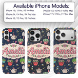 Cute Kawaii Garden Tools Bees Flowers Plants Navy Custom Name Protective Phone Case Mobile Cover Durable Everyday Smartphone Shock Resistant