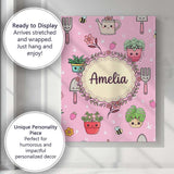 Personalised Name Cute Kawaii Garden Tools Custom  Unique Gift Idea Elegant Feature Canvas Wall Art Print Decor Picture Ready to Hang