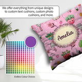 Custom Name Cute Kawaii Garden Tools Bees Plants Pink Background Square Filled Cushion Throw Pillow Sofa Bed Home Decor Zip Washable UK Made