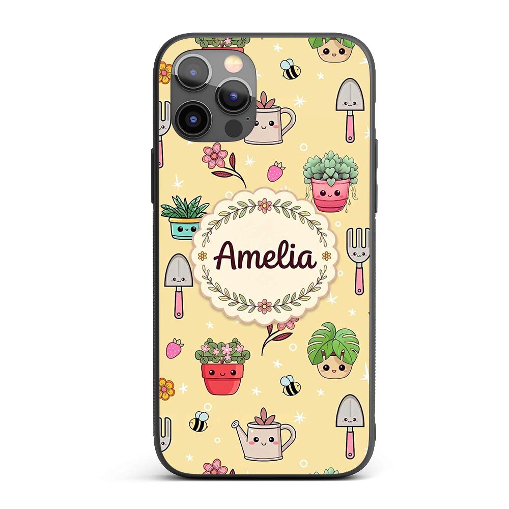 Cute Kawaii Garden Tools Bees Flowers Plants Custom Name Protective Phone Case Mobile Cover Durable Everyday Smartphone Shock Resistant