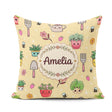 Custom Name Cute Kawaii Garden Tools Bees Flowers Plants Yellow Square Filled Cushion Throw Pillow Sofa Bed Home Decor Zip Washable UK Made