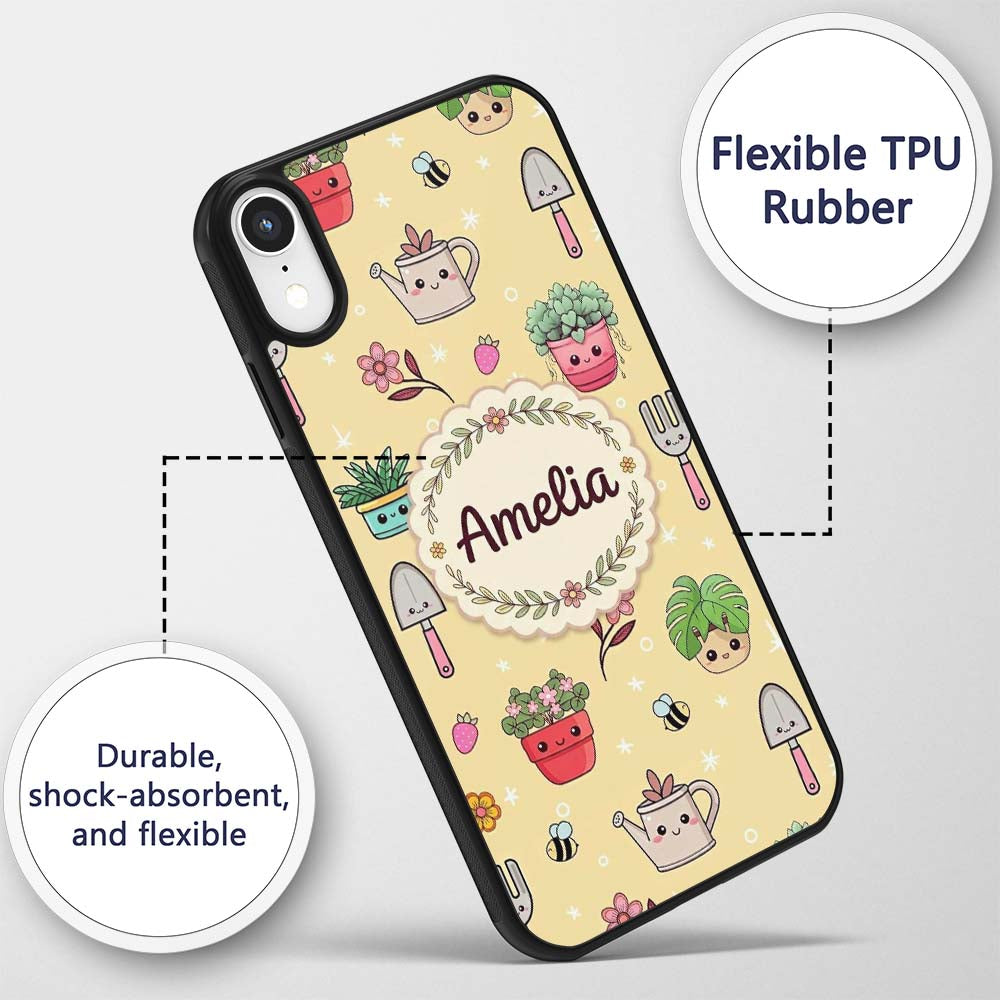 Cute Kawaii Garden Tools Bees Flowers Plants Custom Name Protective Phone Case Mobile Cover Durable Everyday Smartphone Shock Resistant