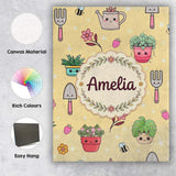 Personalised Name Cute Kawaii Garden Tools Custom  Unique Gift Idea Elegant Feature Canvas Wall Art Print Decor Picture Ready to Hang