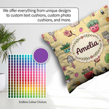 Custom Name Cute Kawaii Garden Tools Bees Flowers Plants Yellow Square Filled Cushion Throw Pillow Sofa Bed Home Decor Zip Washable UK Made