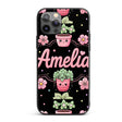 Cute Kawaii Flower Pots Blossom Black Background Custom Name Protective Phone Case Mobile Cover Durable Everyday Smartphone Shock Resistant