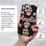 Cute Kawaii Flower Pots Blossom Black Background Custom Name Protective Phone Case Mobile Cover Durable Everyday Smartphone Shock Resistant