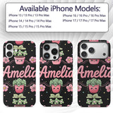 Cute Kawaii Flower Pots Blossom Black Background Custom Name Protective Phone Case Mobile Cover Durable Everyday Smartphone Shock Resistant
