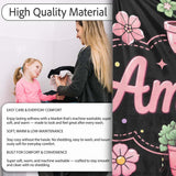 Cute Kawaii Flower Pots Blossom Black Background Seamless Pattern  Personalised Custom Name Super Soft Fleece Blanket Bed Sofa Throw