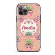 Cute Kawaii Flower Pots Blossom Beige Background Custom Name Protective Phone Case Mobile Cover Durable Everyday Smartphone Shock Resistant
