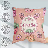 Custom Name Kawaii Flower Pots Blossom Beige Background Seamless Square Filled Cushion Throw Pillow Sofa Bed Home Decor Zip Washable UK Made