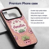 Cute Kawaii Flower Pots Blossom Beige Background Custom Name Protective Phone Case Mobile Cover Durable Everyday Smartphone Shock Resistant