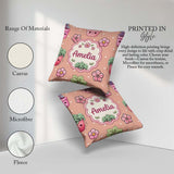 Custom Name Kawaii Flower Pots Blossom Beige Background Seamless Square Filled Cushion Throw Pillow Sofa Bed Home Decor Zip Washable UK Made