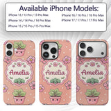 Cute Kawaii Flower Pots Blossom Beige Background Custom Name Protective Phone Case Mobile Cover Durable Everyday Smartphone Shock Resistant