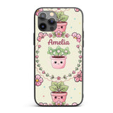 Cute Kawaii Flower Pots Blossom Cream Background Custom Name Protective Phone Case Mobile Cover Durable Everyday Smartphone Shock Resistant