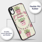 Cute Kawaii Flower Pots Blossom Cream Background Custom Name Protective Phone Case Mobile Cover Durable Everyday Smartphone Shock Resistant