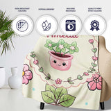 Cute Kawaii Flower Pots Blossom Cream Background Seamless Pattern  Personalised Custom Name Super Soft Fleece Blanket Bed Sofa Throw