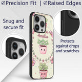 Cute Kawaii Flower Pots Blossom Cream Background Custom Name Protective Phone Case Mobile Cover Durable Everyday Smartphone Shock Resistant