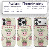 Cute Kawaii Flower Pots Blossom Cream Background Custom Name Protective Phone Case Mobile Cover Durable Everyday Smartphone Shock Resistant