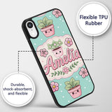 Cute Kawaii Flower Pots Blossom Mint Background Custom Name Protective Phone Case Mobile Cover Durable Everyday Smartphone Shock Resistant