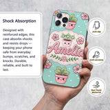 Cute Kawaii Flower Pots Blossom Mint Background Custom Name Protective Phone Case Mobile Cover Durable Everyday Smartphone Shock Resistant