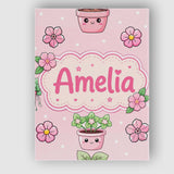 Personalised Name Cute Kawaii Flower Pots Custom  Unique Gift Idea Elegant Feature Canvas Wall Art Print Decor Picture Ready to Hang