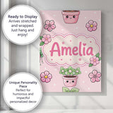 Personalised Name Cute Kawaii Flower Pots Custom  Unique Gift Idea Elegant Feature Canvas Wall Art Print Decor Picture Ready to Hang