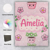 Personalised Name Cute Kawaii Flower Pots Custom  Unique Gift Idea Elegant Feature Canvas Wall Art Print Decor Picture Ready to Hang