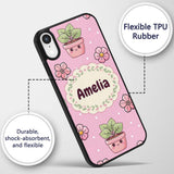 Cute Kawaii Flower Pots Blossom Printed Design Custom Name Protective Phone Case Mobile Cover Durable Everyday Smartphone Shock Resistant