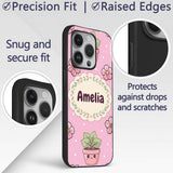 Cute Kawaii Flower Pots Blossom Printed Design Custom Name Protective Phone Case Mobile Cover Durable Everyday Smartphone Shock Resistant