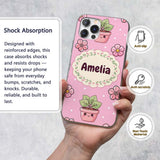 Cute Kawaii Flower Pots Blossom Printed Design Custom Name Protective Phone Case Mobile Cover Durable Everyday Smartphone Shock Resistant