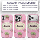 Cute Kawaii Flower Pots Blossom Printed Design Custom Name Protective Phone Case Mobile Cover Durable Everyday Smartphone Shock Resistant
