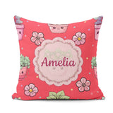 Custom Name Kawaii Flower Pots Blossom Red Seamless Pattern Name Square Filled Cushion Throw Pillow Sofa Bed Home Decor Zip Washable UK Made