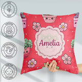 Custom Name Kawaii Flower Pots Blossom Red Seamless Pattern Name Square Filled Cushion Throw Pillow Sofa Bed Home Decor Zip Washable UK Made