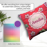 Custom Name Kawaii Flower Pots Blossom Red Seamless Pattern Name Square Filled Cushion Throw Pillow Sofa Bed Home Decor Zip Washable UK Made