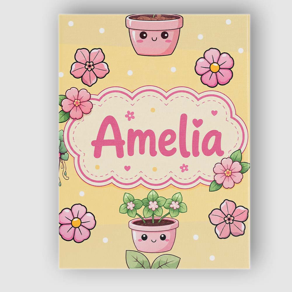 Personalised Name Cute Kawaii Flower Pots Custom  Unique Gift Idea Elegant Feature Canvas Wall Art Print Decor Picture Ready to Hang