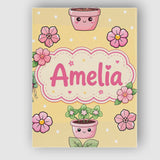 Personalised Name Cute Kawaii Flower Pots Custom  Unique Gift Idea Elegant Feature Canvas Wall Art Print Decor Picture Ready to Hang