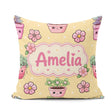 Custom Name Kawaii Flower Pots Blossom Yellow Background Pattern Square Filled Cushion Throw Pillow Sofa Bed Home Decor Zip Washable UK Made