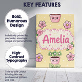 Personalised Name Cute Kawaii Flower Pots Custom  Unique Gift Idea Elegant Feature Canvas Wall Art Print Decor Picture Ready to Hang