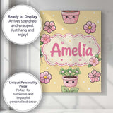 Personalised Name Cute Kawaii Flower Pots Custom  Unique Gift Idea Elegant Feature Canvas Wall Art Print Decor Picture Ready to Hang