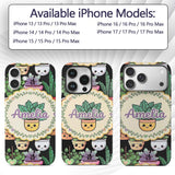 Cute Kawaii Indoor House Plants Black Background Custom Name Protective Phone Case Mobile Cover Durable Everyday Smartphone Shock Resistant