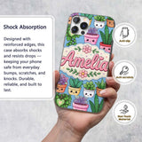 Cute Kawaii Indoor House Plants Blue Background Custom Name Protective Phone Case Mobile Cover Durable Everyday Smartphone Shock Resistant