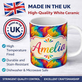 Personalized Custom Name Pastel Rainbow Diagonal Brush Texture Seamless Pattern Lovely 11oz Ceramic Coffee Tea Mug White Large Handle