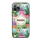Cute Kawaii Indoor House Plants Mint Background Custom Name Protective Phone Case Mobile Cover Durable Everyday Smartphone Shock Resistant