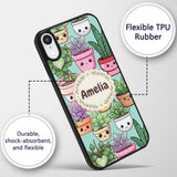 Cute Kawaii Indoor House Plants Mint Background Custom Name Protective Phone Case Mobile Cover Durable Everyday Smartphone Shock Resistant