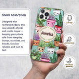 Cute Kawaii Indoor House Plants Mint Background Custom Name Protective Phone Case Mobile Cover Durable Everyday Smartphone Shock Resistant