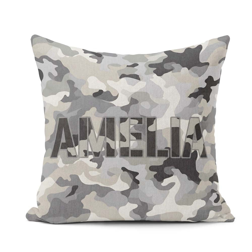 Custom Name Grey Neutral Camouflage Contemporary Seamless Lovely Square Filled Cushion Throw Pillow Sofa Bed Home Decor Zip Washable UK Made