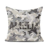 Custom Name Grey Neutral Camouflage Contemporary Seamless Lovely Square Filled Cushion Throw Pillow Sofa Bed Home Decor Zip Washable UK Made
