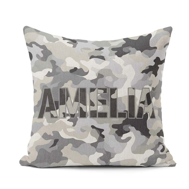 Custom Name Grey Neutral Camouflage Contemporary Seamless Lovely Square Filled Cushion Throw Pillow Sofa Bed Home Decor Zip Washable UK Made