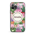Cute Kawaii Indoor House Plants Pink Background Custom Name Protective Phone Case Mobile Cover Durable Everyday Smartphone Shock Resistant